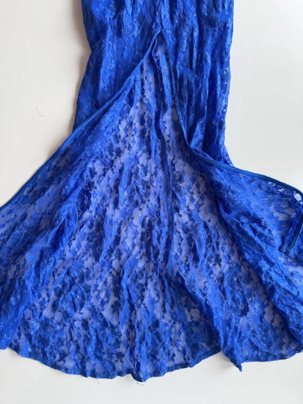Vintage 00's LE CHATEAU Royal Blue Stretch Lace Fish Tail Maxi Dress, Size XS - Picture 9 of 11
